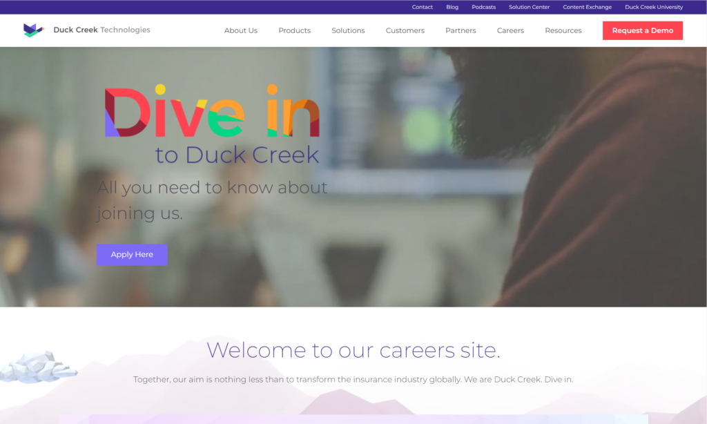 Image showing Duck Creek careers page.