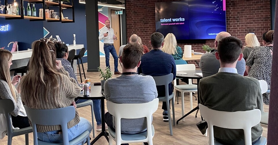 Talent Works CEO Neil Purcell giving a presentation